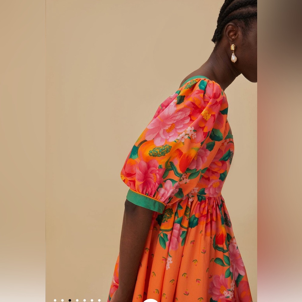 FARM Rio Orange Floral Midi Dress - Picture 4 of 12